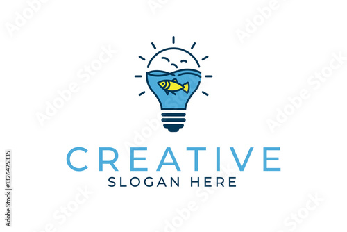 Innovative Aquatic Idea Lightbulb Logo Design Inspiration art fish blue icon line water   
