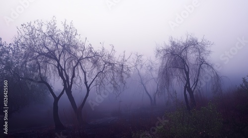 Wallpaper Mural Bare twisted trees in dense purple fog creating a mysterious and eerie forest atmosphere Torontodigital.ca