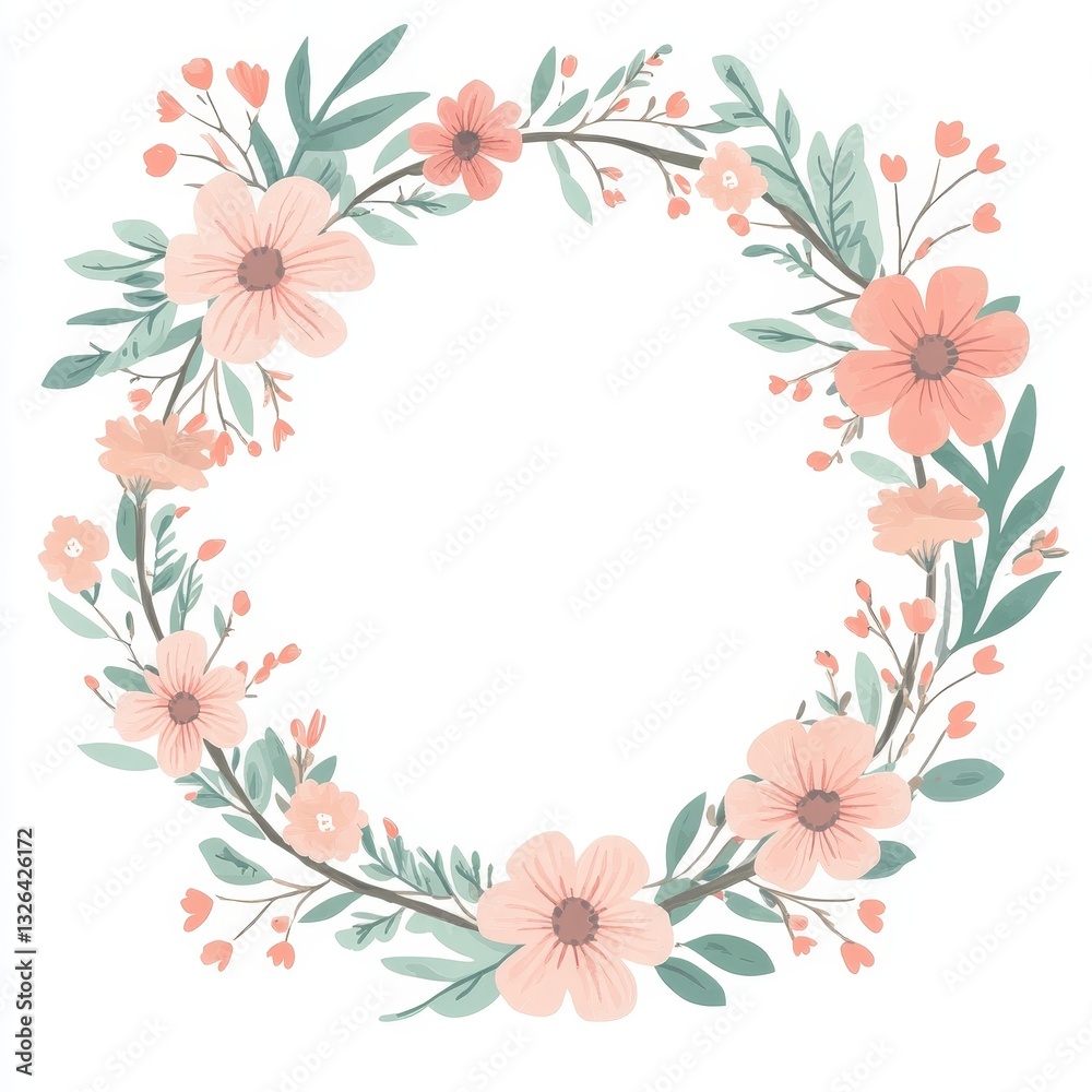 Four wild rose wreaths adorned with leaves and flowers, illustrated in watercolor Four wild rose wreaths adorned with leaves and flowers, illustrated in watercolor
