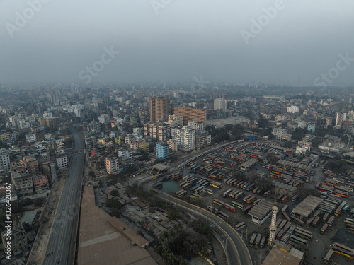 Wallpaper Mural Aerial view of bustling cityscape with modern buildings and busy roads, Gendaria, Dhaka, Bangladesh. Torontodigital.ca