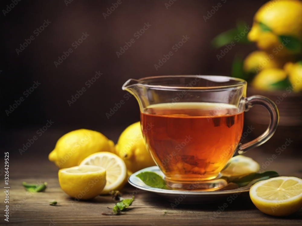 tea with lemon concept of vitamins for illness, recovery tea with lemon concept of vitamins for illness, recovery