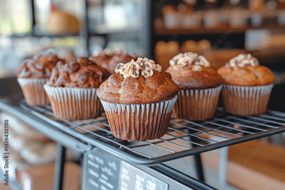 Freshly Baked Delicious Muffins Displayed on a Wire Rack Freshly Baked Delicious Muffins Displayed on a Wire Rack