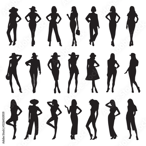 Fashion Silhouette Vector – Stylish Female Model Poses