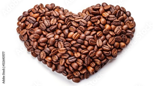 Drone-captured coffee bean heart, knit-textured detail, isolated on white.