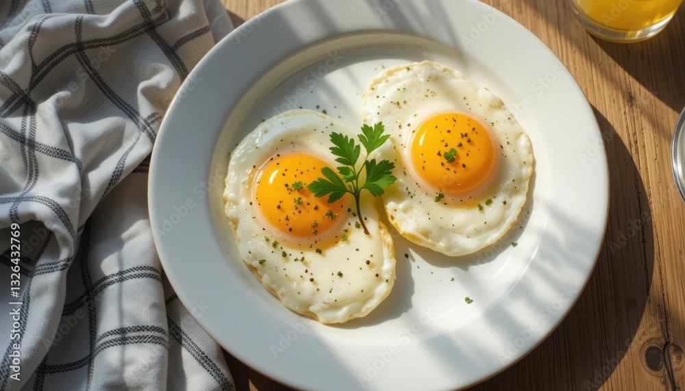 sunny side up egg on a white plate with beautiful decoration sunny side up egg on a white plate with beautiful decoration