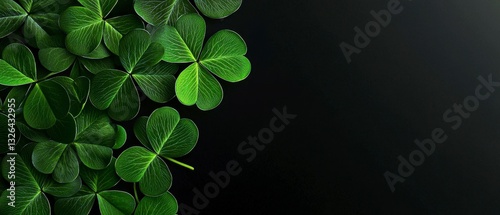Fresh Clover Leaves on Black Backdrop Symbolizing Luck and Celebration of Irish Culture Festivity photo
