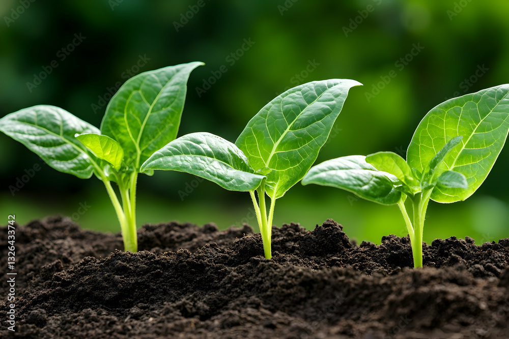 Young plants emerging from soil Young plants emerging from soil