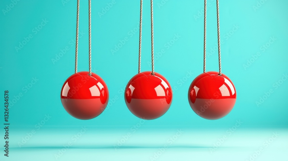 Vibrant Red Balls Hanging Against a Blue Background in Studio Lighting Vibrant Red Balls Hanging Against a Blue Background in Studio Lighting