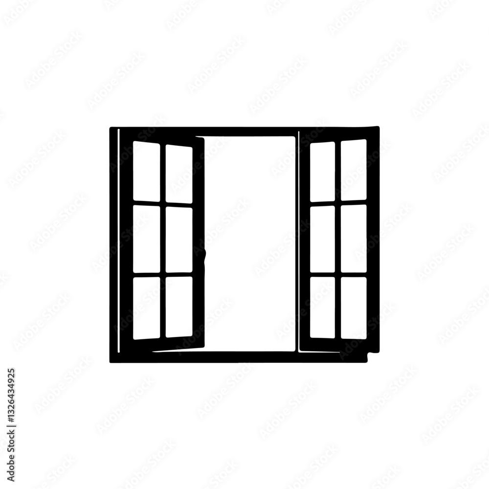Open window Outline silhouette vector illustration on white background
Open window Outline silhouette vector illustration on white background