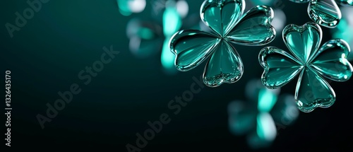 Teal Tinted Glass Cloverleaf Arrangement Elegant Lucky Charm Abstract St Patricks Day Festive Design