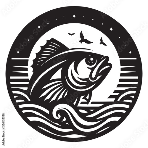 Cod fish logo design. Cod fish emblem. Fishing theme illustration.