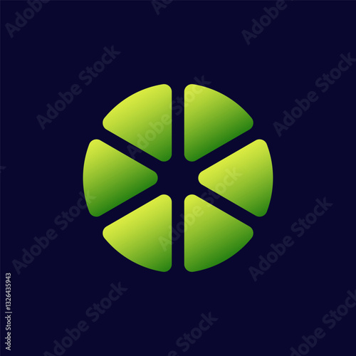 Bright green lime slice divided into six equal segments, creating a symmetrical circular shape.