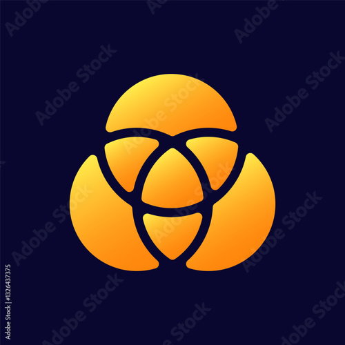 Three orange circles overlap to create a distinct geometric pattern. their arrangement is visually balanced.