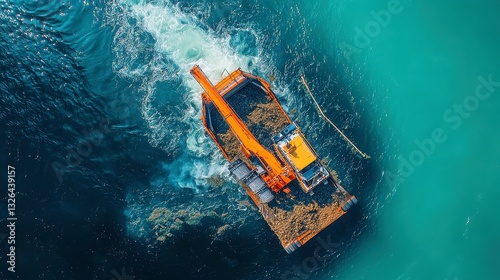 Industrial Robot Dredger Operating in Harbor, Efficiently Removing Sediment to Ensure Clear and Navigable Waterways for Maritime Traffic