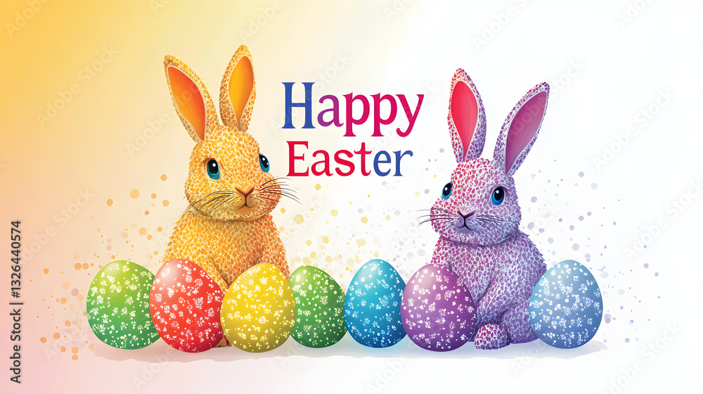 Obraz premium easter, egg, bunny, rabbit, holiday, eggs, spring, toy, decoration, animal, celebration, cute, basket, hare, colorful, tradition, isolated, color, object, illustration, season, cartoon, seasonal, pink