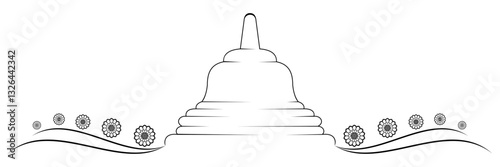 Happy Vesak Day with Lotus Flower and Temple line art vector 7