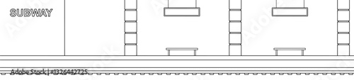Subway station platform graphic black long white sketch illustration vector 