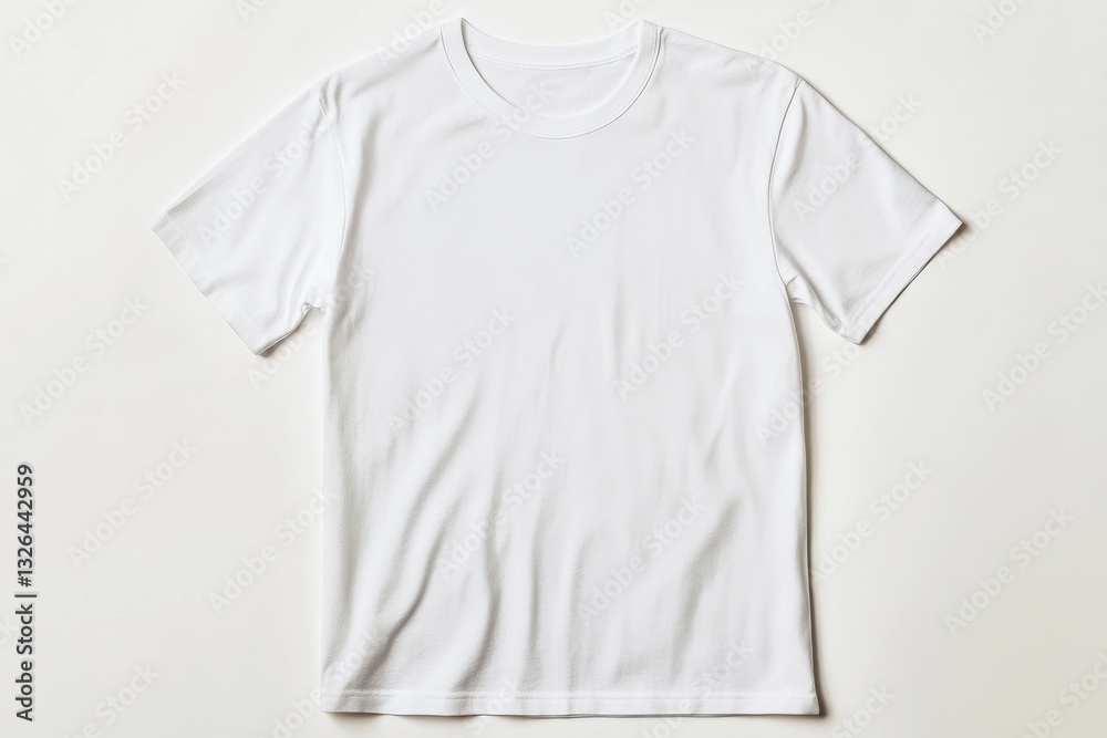 Simple white t-shirt displayed on white backdrop for product showcase Simple white t-shirt displayed on white backdrop for product showcase