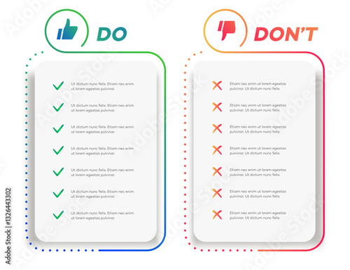 Do and dont infographic template trendy style, thumb up and thumb down icon gradient vector 10 eps