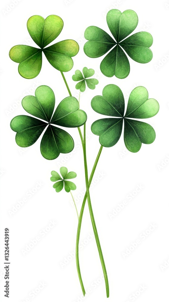 Bunch of Three Leaf Clover Plants Close Up Botanical Illustration Lucky Charm St Patricks Day Theme Bunch of Three Leaf Clover Plants Close Up Botanical Illustration Lucky Charm St Patricks Day Theme