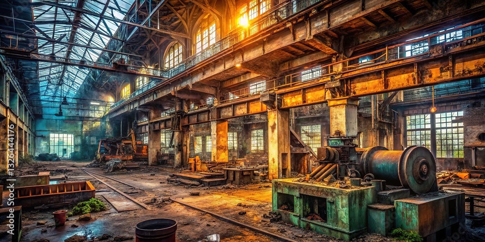 Fototapeta premium Industrial mishap: faulty machinery stalls factory output.
