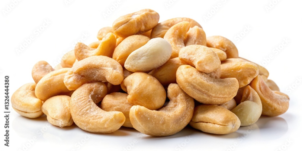 Isolated high-resolution image: Perfectly salted cashews, detailed macro shot. A tempting snack food photograph. Isolated high-resolution image: Perfectly salted cashews, detailed macro shot. A tempting snack food photograph.