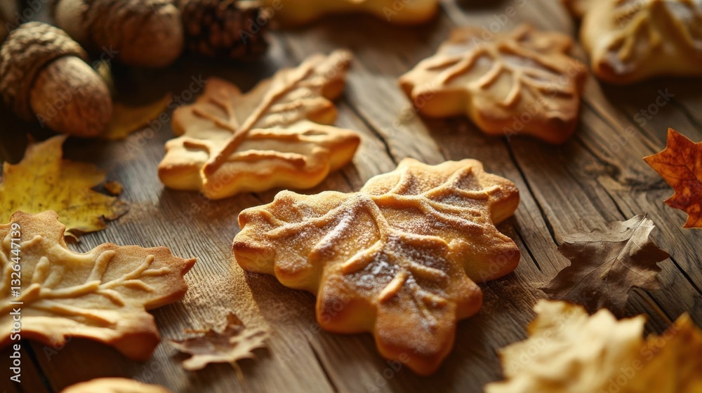 Fototapeta premium Yeast dough pastries in leaf shapes.