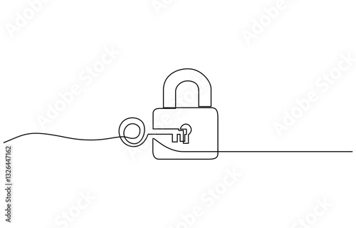 Lock Pad Metaphor for problem solving, solutions, and business accessibility, Safety lock with key icon image. Success, solution, opportunity and safety concept. One line draw graphic design vector.