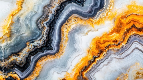 Vibrant Abstract Agate Pattern with Orange, Black, and Gray Swirls