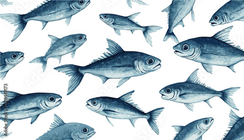 Blue Fish Watercolor Pattern with Playful Organic Movement