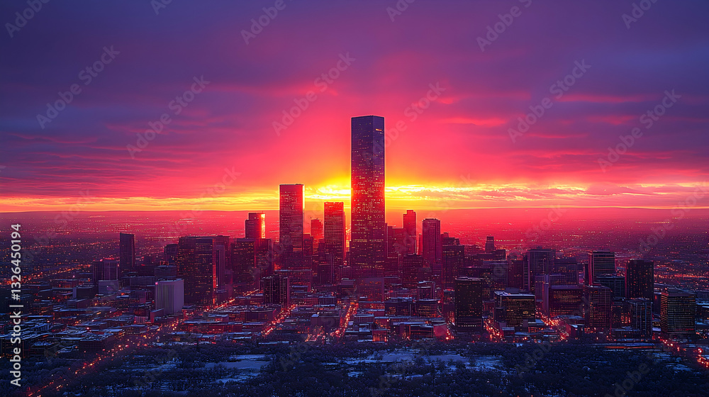Fototapeta premium Sunrise over city skyline (3)