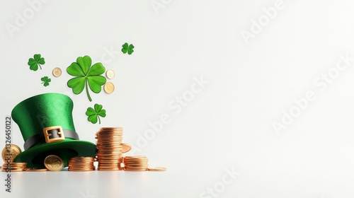 St Patrick's Day Hat with Gold Coins and Clovers Festive Holiday Celebration Concept Design