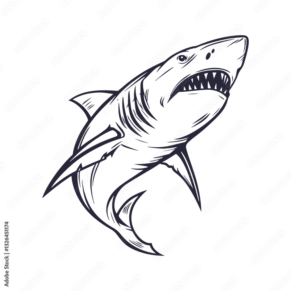 Fototapeta premium Shark Hand Drawn Style Vector Clipart Isolated Illustration on white background.