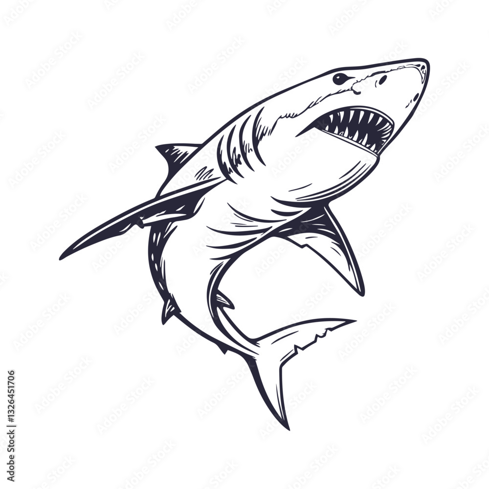 Fototapeta premium Shark Hand Drawn Style Vector Clipart Isolated Illustration on white background.