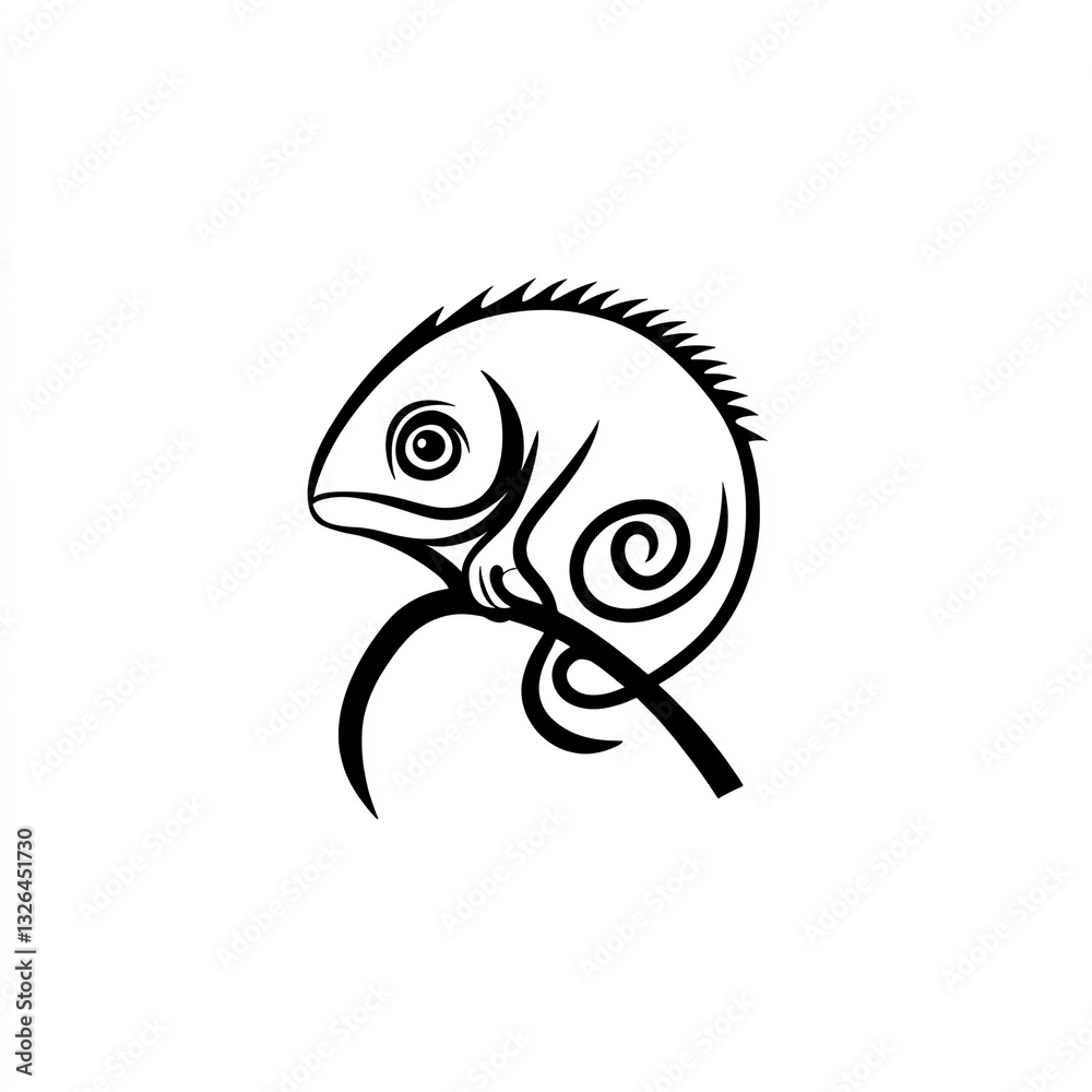 Obraz premium Elegant Chameleon Line Art A Minimalist Logo Design, showcasing a stylized chameleon perched gracefully on a branch, creating a sophisticated and visually appealing image.