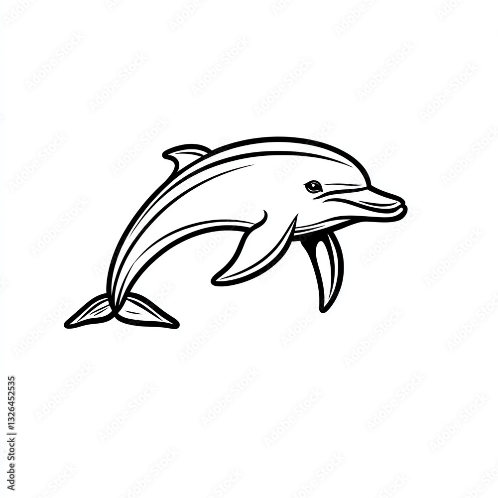 Naklejka premium Elegant Black Line Art Dolphin Logo Design, a Minimalist Aquatic Mammal Illustration