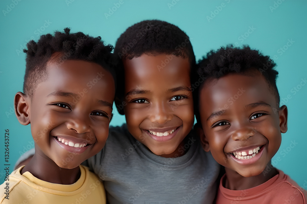 The group of black boys smiled happily, their eyes bright. The black boy friend The group of black boys smiled happily, their eyes bright. The black boy friend