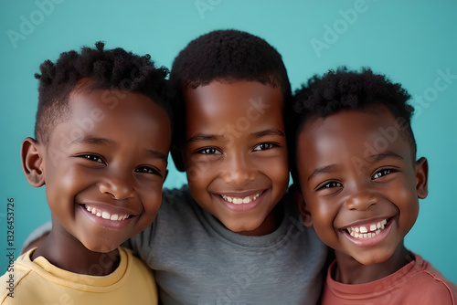 The group of black boys smiled happily, their eyes bright. The black boy friend
