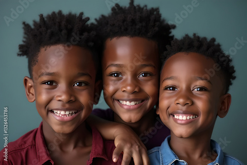 The group of black boys smiled happily, their eyes bright. The black boy friend