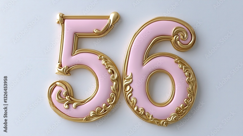 Elegant Pink and Gold Decorative Number Fifty-Six Design Elegant Pink and Gold Decorative Number Fifty-Six Design