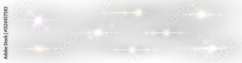 Vibrant rainbow light streaks forming a dazzling abstract design. Glowing beams, shimmering sparkles, and futuristic bokeh flares create an explosion of energy, ideal for disco themes, backgrounds