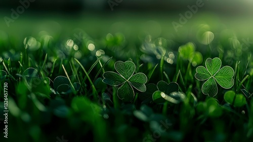 Lucky Green Clovers in a Lush Meadow Symbolizing Irish Heritage and Good Fortune in Nature Light