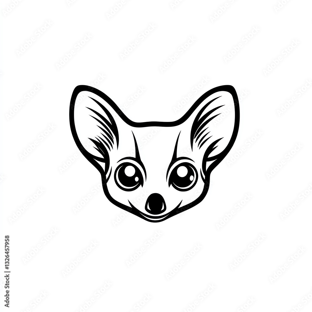 Obraz premium Adorable Sugar Glider Face, Minimalist Black Line Art Design. A captivating and cute animal portrait.