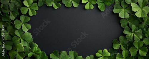 St Patricks Day Green Clover Frame Blank Dark Background