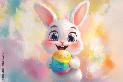 Cute bunny holding colorful easter egg