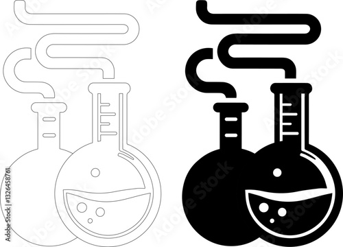Chemical laboratory flask distillation sign symbol with black and outline