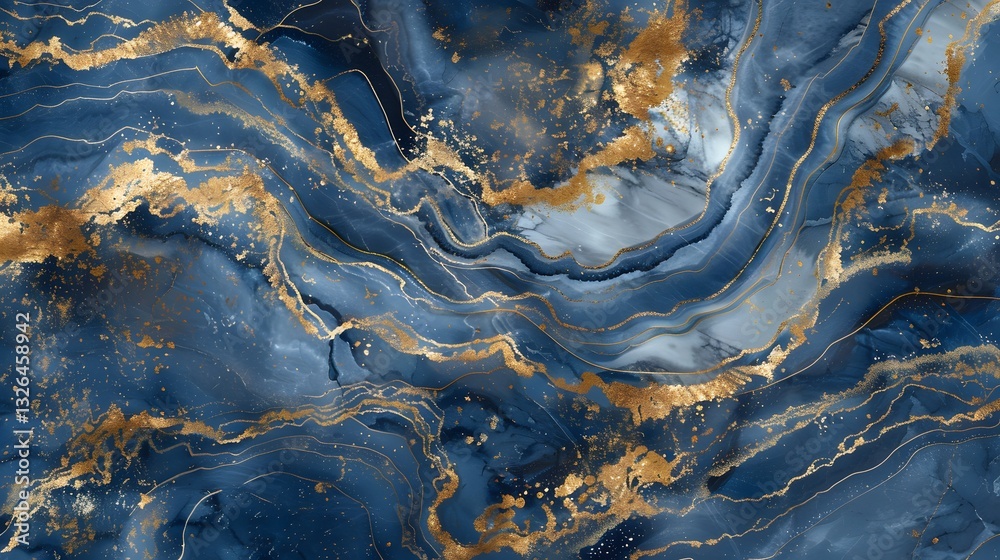 Fototapeta premium A blue and gold painting of a wave