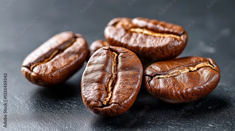 Obraz premium Roasted Coffee Beans Closeup Dark Background