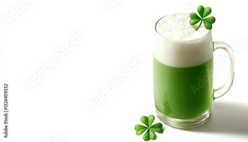 Festive St Patricks Day Green Beer in a Pint Glass with Shamrock Decoration Celebration Still Life