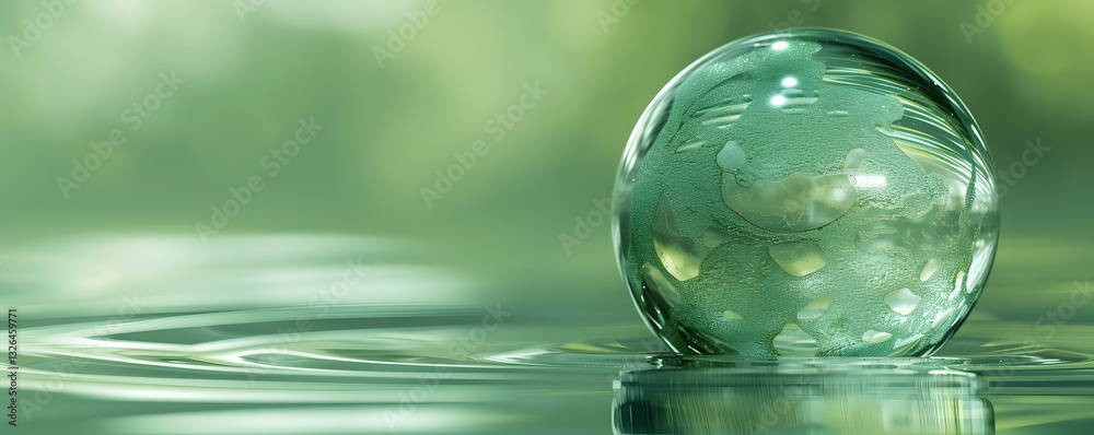 A clear glass ball is floating on the water A clear glass ball is floating on the water
